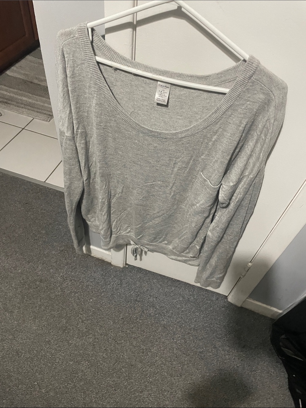 Calvin Klein Light Gray Scoop Neck Drawstring Pullover